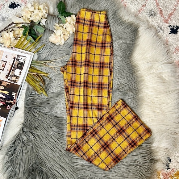 Urban Outfitters Bryn Yellow Orange Pull On Plaid Flare Women’s Pants Sz XS - Picture 1 of 11